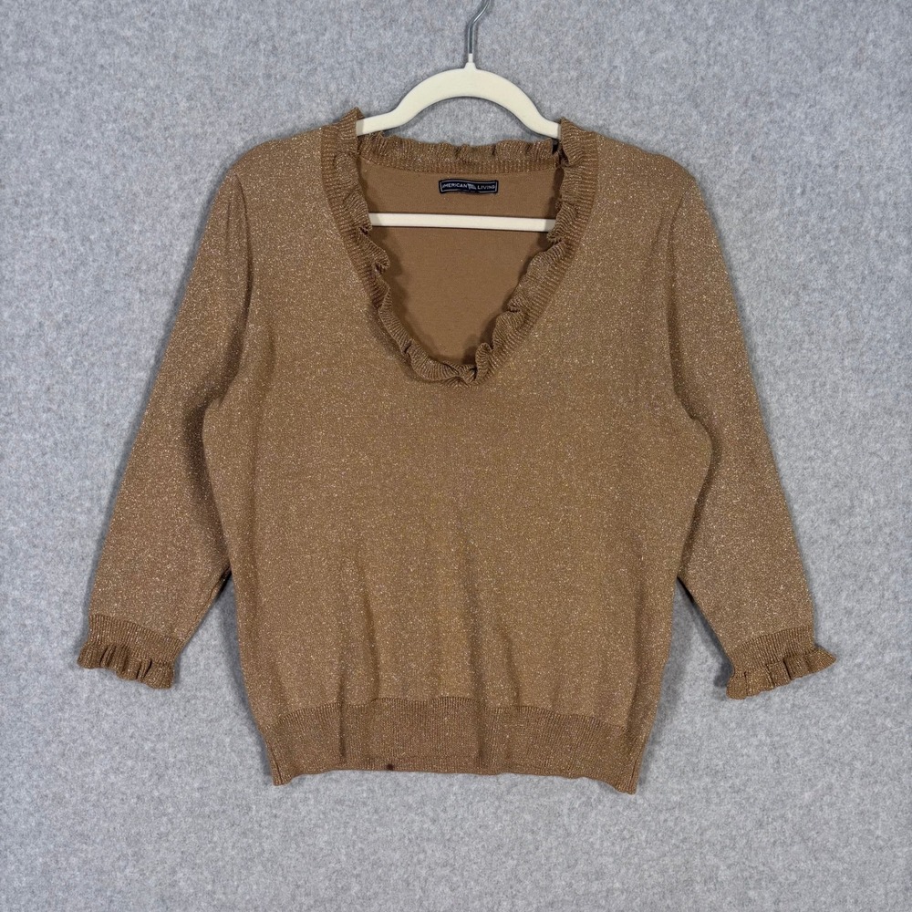 Gold Metallic Sweater Medium Ruffle Shimmer Sparkle Coquette Feminine Romantic
